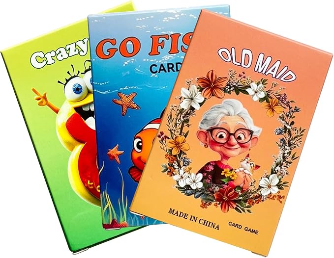 Card Games for Kids, Old Maid, Go Fish and Crazy 8's, 3 Decks, Fun Family by Uniarmoire