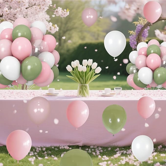 Dusty Pink Green White Balloons - Image 7