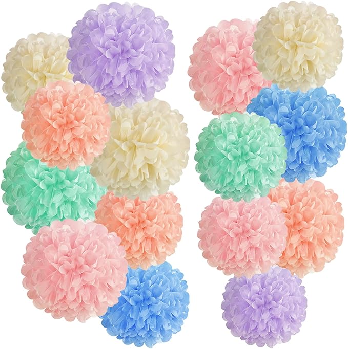 EASY JOY 15PCS Pastel Paper Tissue Pom Poms Decoration Macaron Rainbow Candy by EasyJoy