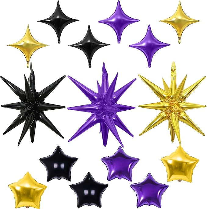 Star Balloons, 22in Purple Black and Gold Star Balloons Foil 10in 4-Pointed & by Froova
