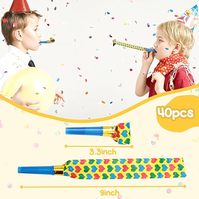 LovesTown 40PCS Party Blowers, Colorful Birthday Noisemakers Birthday Blow - Image 2