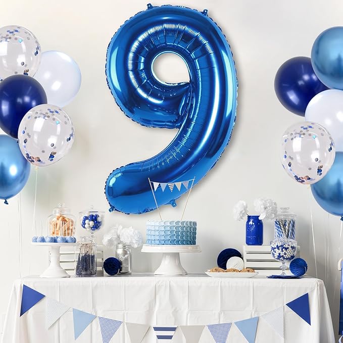Navy Blue 9 Balloons, 40 Inch Dark Blue Foil Number 9 Balloon Set, XXL Self - Image 5
