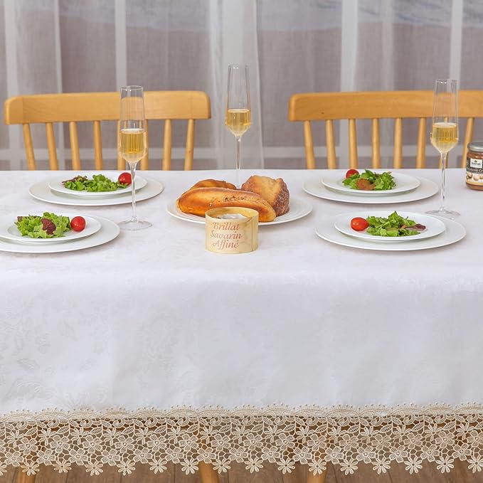 Beige lace Premium Rectangle Farmhouse Tablecloth Waterproof OilProof - Image 2