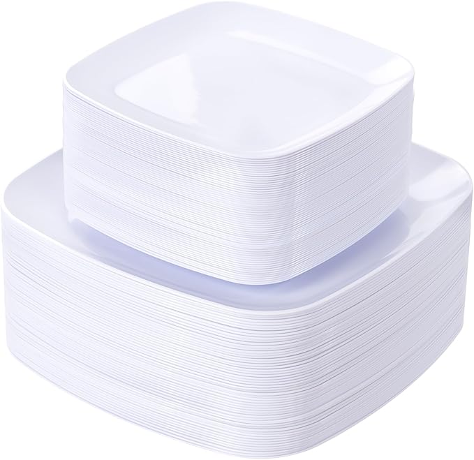 PULOTE 100PCS White Plastic Plates by PULOTEpartywareWesupplyproductsandyouenjoylife