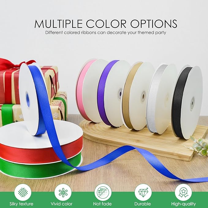 50 Yards 3/8 inch Grosgrain Ribbon, Solid Color Fabric Ribbon Perfect - Image 3