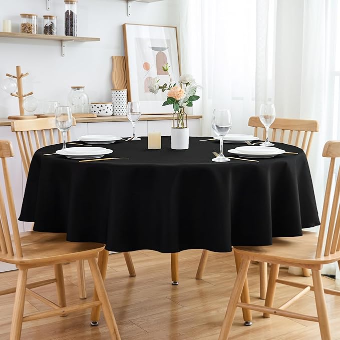 2 Pack Round Table Cloth 60 Inch Black Tablecloth Washable Polyester Solid - Image 9