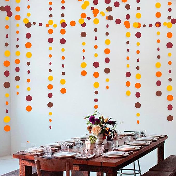 46Ft Fall Party Decorations Polka Dots Garlands Orange Yellow Burgundy Brown - Image 5