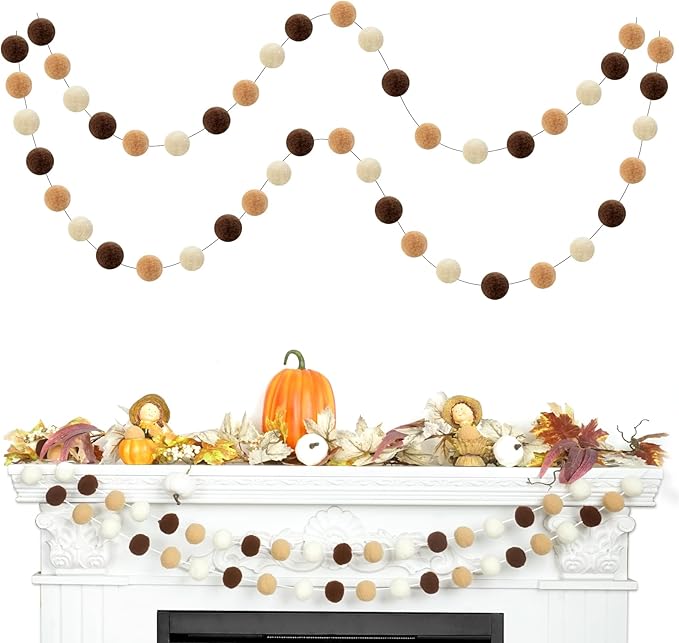 TBD Decor 2pk Pom Pom Garland 13FT Colorful Large Felt Ball Garland Fall by TBDDECOR