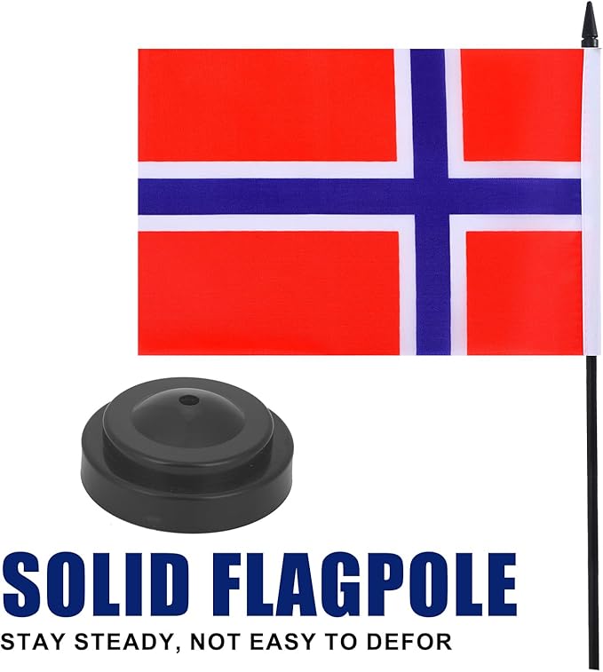 Norway Desk Flag 12" Solid Pole Deluxe Set Norwegian Flags Banner Mini Small - Image 3