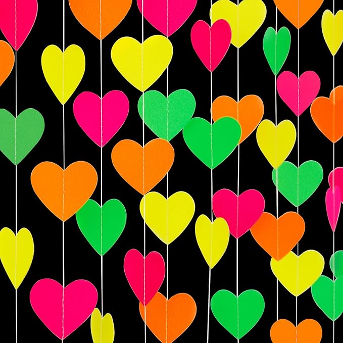 UV Neon Party Decorations Heart-Garland - 52ft Glow in The Dark Supplies by Panduola