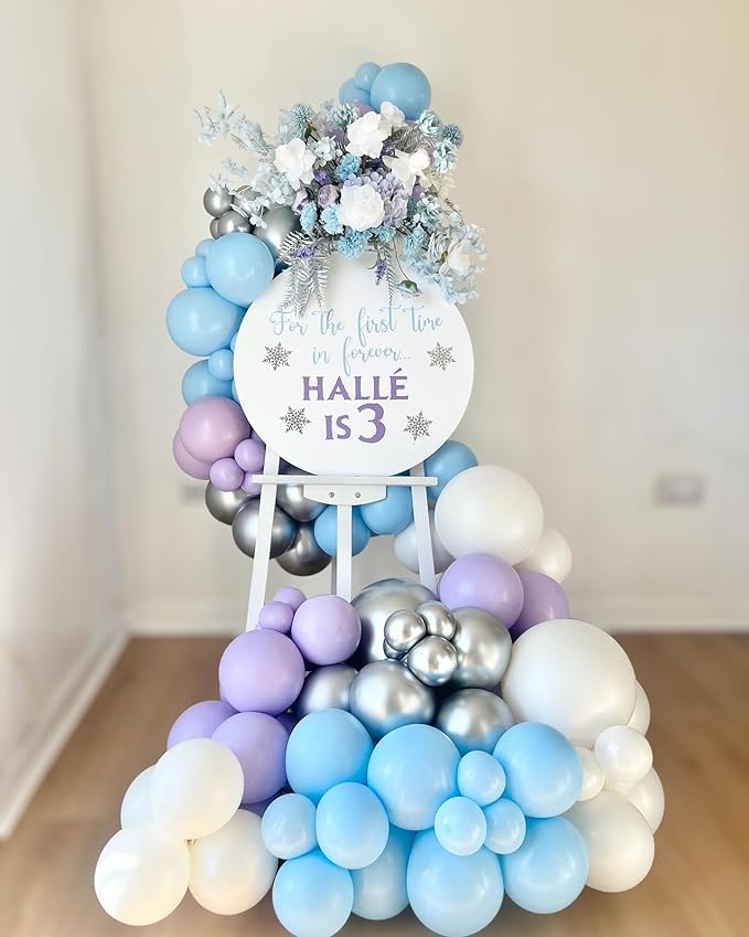 Paready Frozen Balloons Set, 12 Inch Metallic Pearl Light Purple Blue White - Image 5
