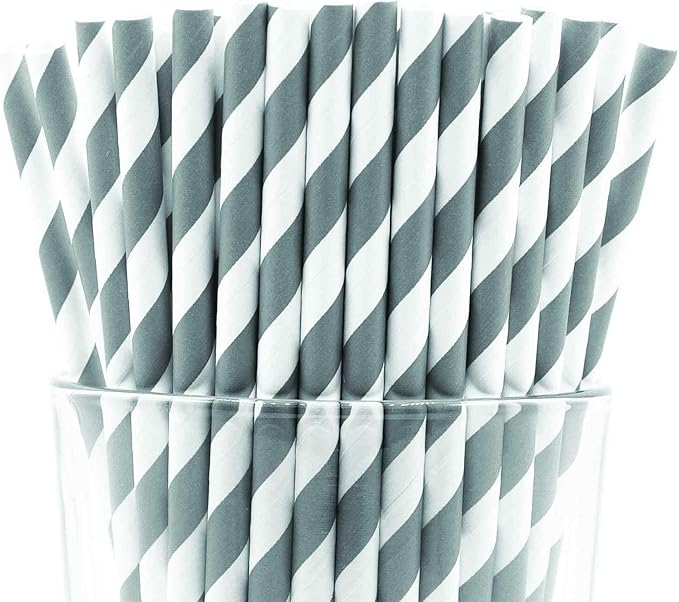 Pack of 150 Gray Swirls Biodegradable 4-Ply Paper Drinking Straws by Stephanie+Imports