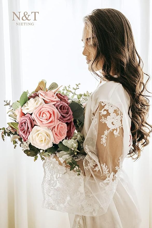 N&T NETING Artificial Flowers Roses 25pcs Real Looking Fake Spring Roses Stem - Image 5