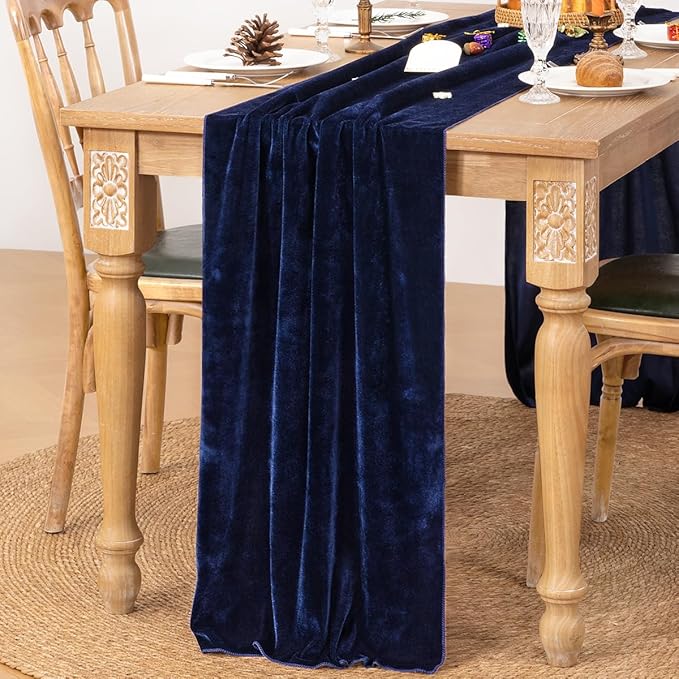 MLMC 2 Pack Navy Blue Velvet Table Runner 10ft Luxury Deep Blue Velvet Fall - Image 2