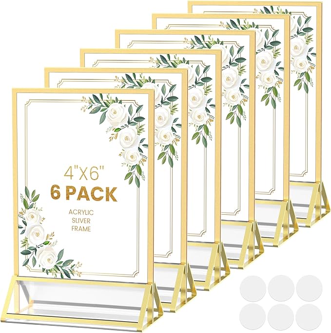 Acrylic Sign Holder 4X6 Gold Picture Frame Double-Sided Acrylic Frames by displayyourphotosbrochuresmenusartworkadvertisementsetc