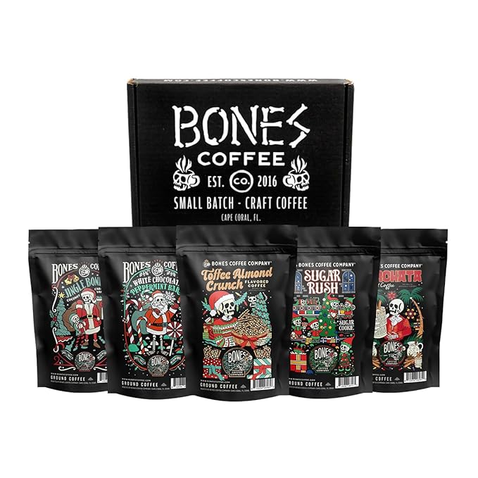 Bones Coffee Company Holiday Favorites Bundle, 5 Assorted Flavored Coffee Low by BonesCoffeeCompany
