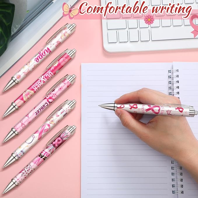 24 Pcs Breast Cancer Awareness Gift Pen Pink Ribbon Black Ink Ballpoint Writing - Image 6