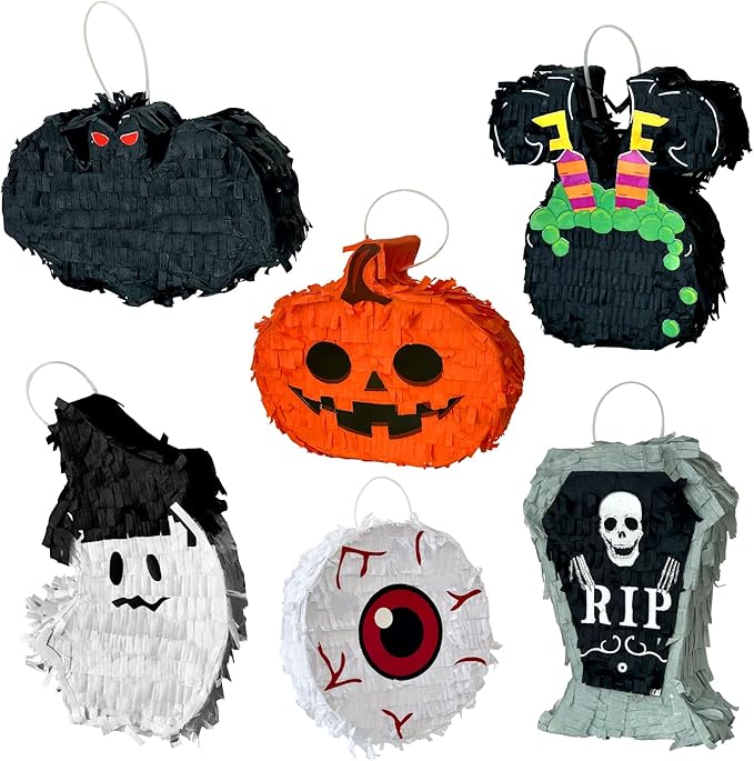 6 Pcs Halloween Piñata Set Small Pumpkin Ghost Tombstone Bat Eyeball Witch Jar by Unknown