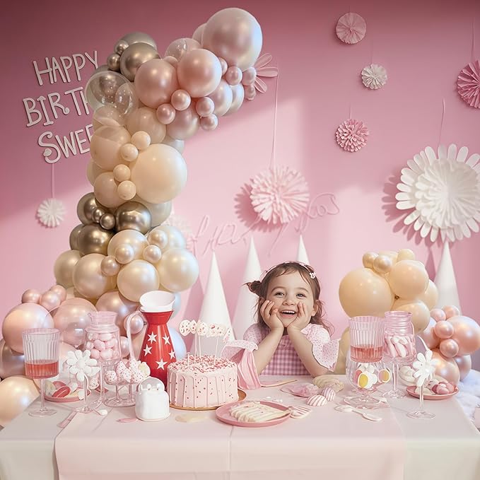 Dusty Pink and Gold Balloon, 12 Inch Double Stuffed Pearl Pastel Blush Pastel - Image 6