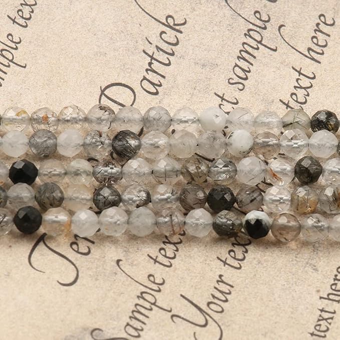 Song Xi 90pcs 4mm Natural Black Rutilated Quartz Gemstone Beads Faceted Round - Image 4