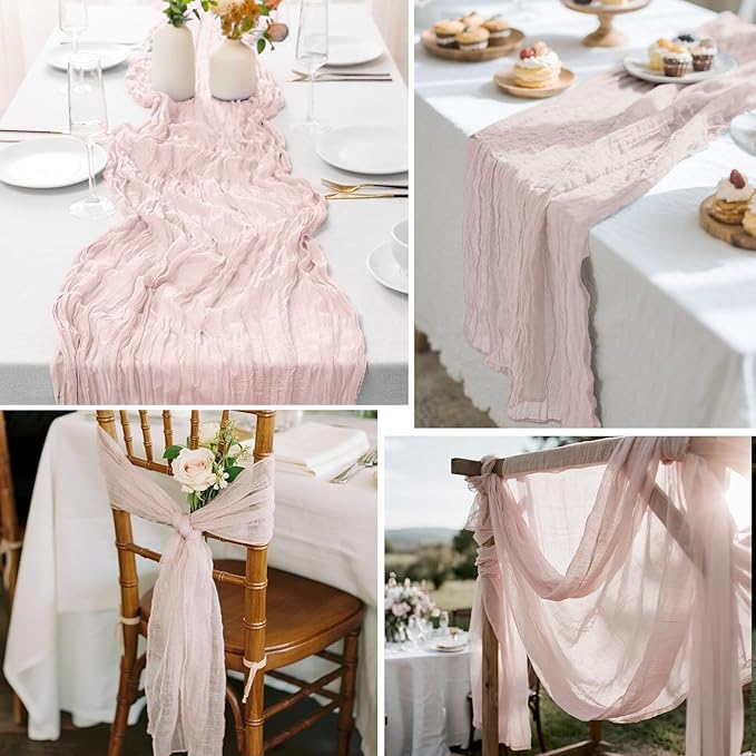 2 Pcs Dusty Pink Cheesecloth Table Runner - Image 6