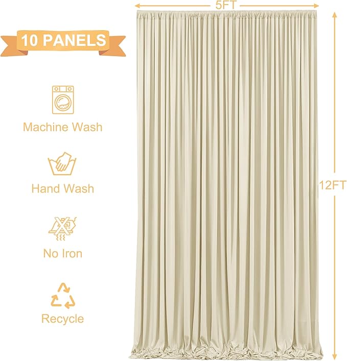 50ft x 12ft Beige Backdrop Curtains Wrinkle Free Backdrop Curtain - Image 5