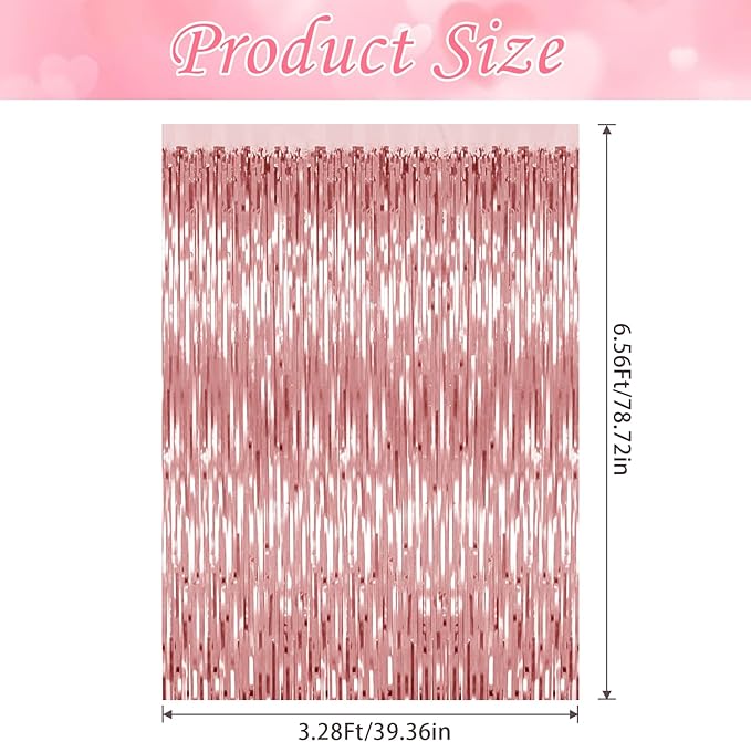 3 Pack Rose Gold Backdrop Birthday Decorations Foil Curtain Backdrop - Image 2