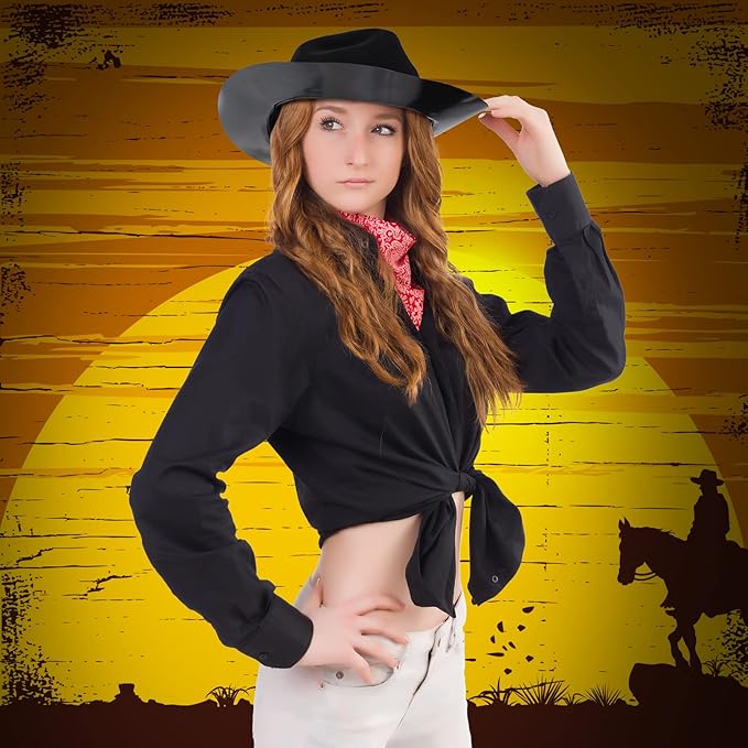 Mepase 24 Pieces Disposable Plastic Western Cowboy Hat Set Felt Wide Brimmed - Image 5