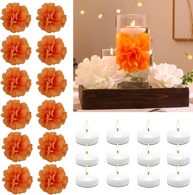 24 Pcs Floating Candles for Centerpieces and Floating Flowers Artificial by WPPNSY
