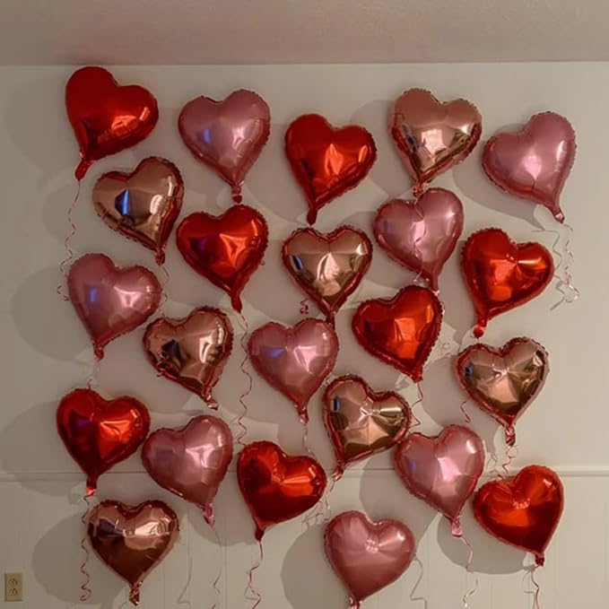 Rose Gold and Pink Heart Balloons, 18 Inch Red Pink Heart Shape Balloon - Image 5