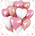 Pink White Heart Balloons, 18 Inch White Rose gold Heart Shape Balloon by vibzox