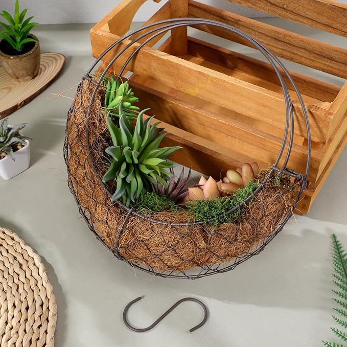 TOYANDONA Round Wire Wreath Frame: Moon Shaped Metal Hanging Sphere Planter - Image 9