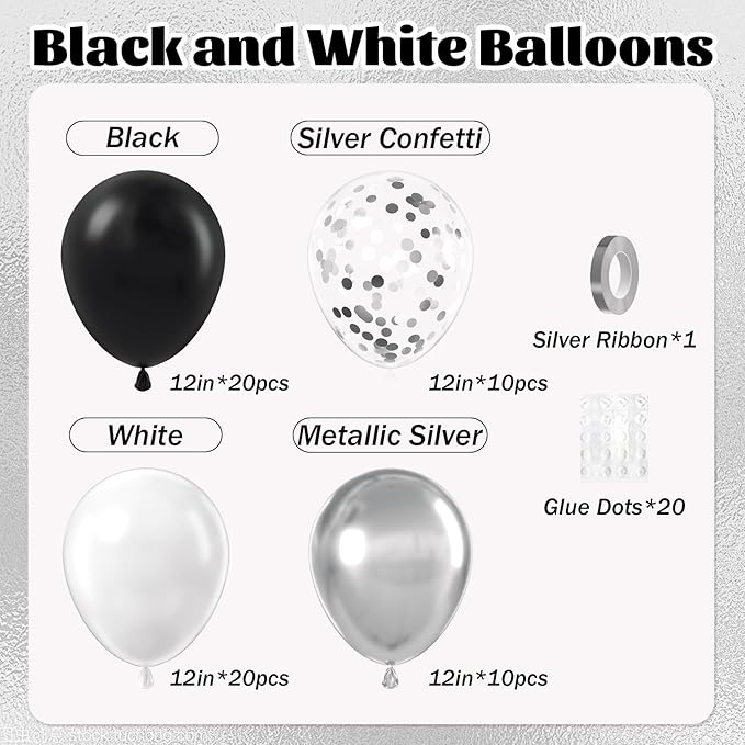 60pcs Black and Silver Balloons 12inch - Image 2