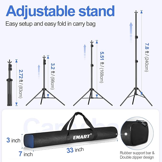 EMART Backdrop Stand 10x7.8ft Photo Studio Adjustable Background Stand Support - Image 3