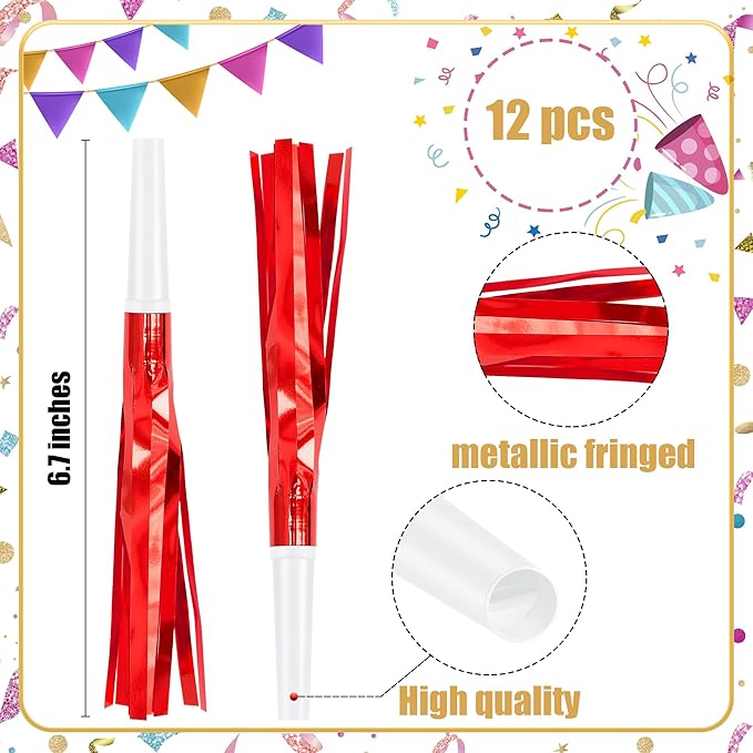 12 Pcs Glitter Noise Makers Metallic Fringed Party Blower - Image 2