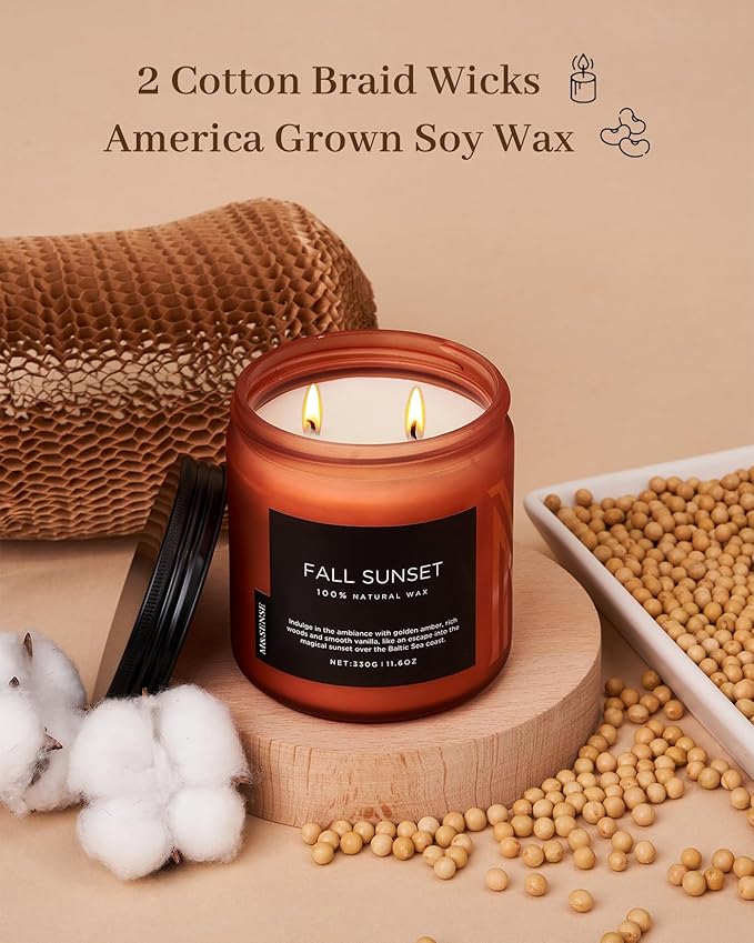 M&SENSE Baltic Amber Scented Candle, 11.6oz Clean Natural Soy Wax Non Toxic Up - Image 3