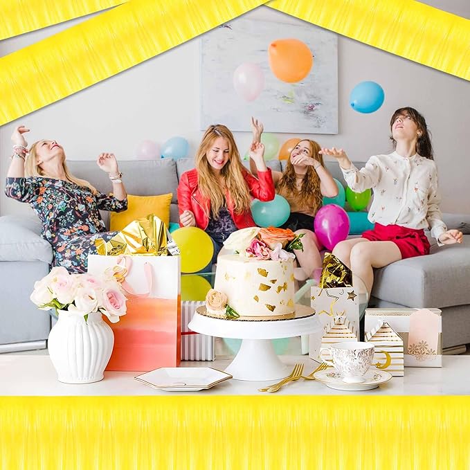 4 Pack 10 Ft Macaron Yellow Foil Fringe Garland Metallic Streamers Tinsel - Image 4
