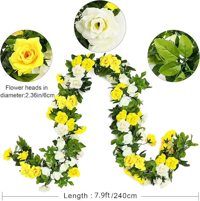 JUSTOYOU 2 Pack Fake Rose Garland, Artificial Rose Vines Flowers Hanging Silk - Image 2