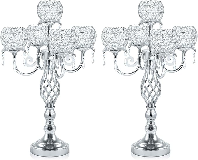 5-Arm Crystal Candelabra Centerpiece 23.2" Tall by kehail