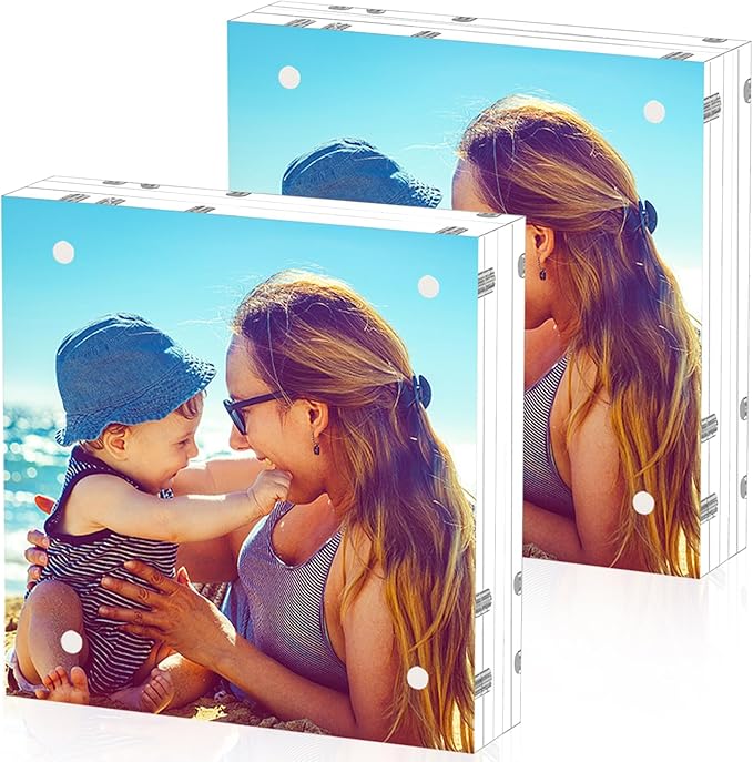 HELPLEX 2 Pack 6x6 Acrylic Picture Frames, 24mm Thicker Square Frameless Clear by HELPLEX