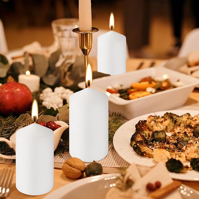 20-Pack 2 x 4 Long Burning Unscented White Tall Pillar Candles - Image 4