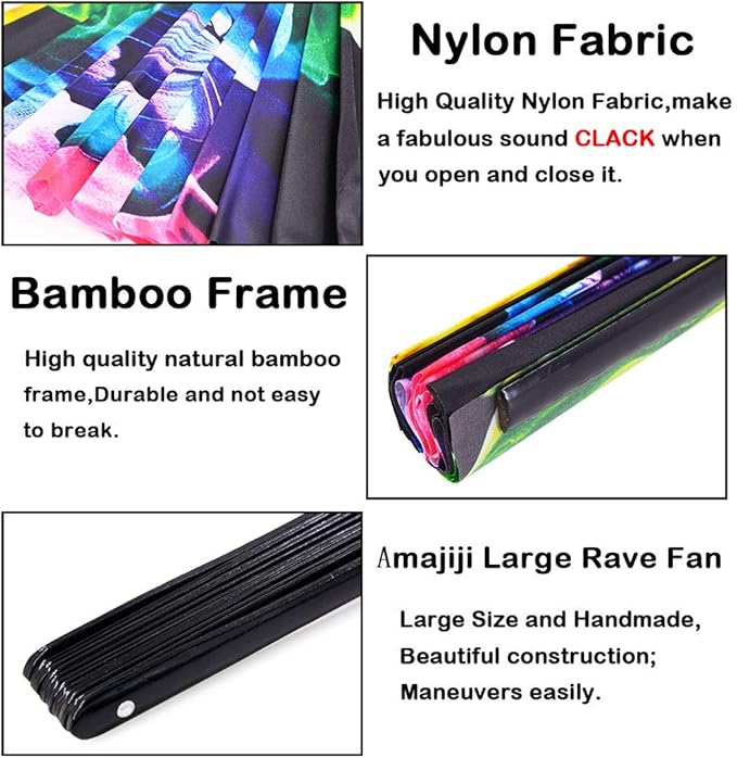 Amajiji Large Folding Hand Rave Fan Popping Fan - Image 7