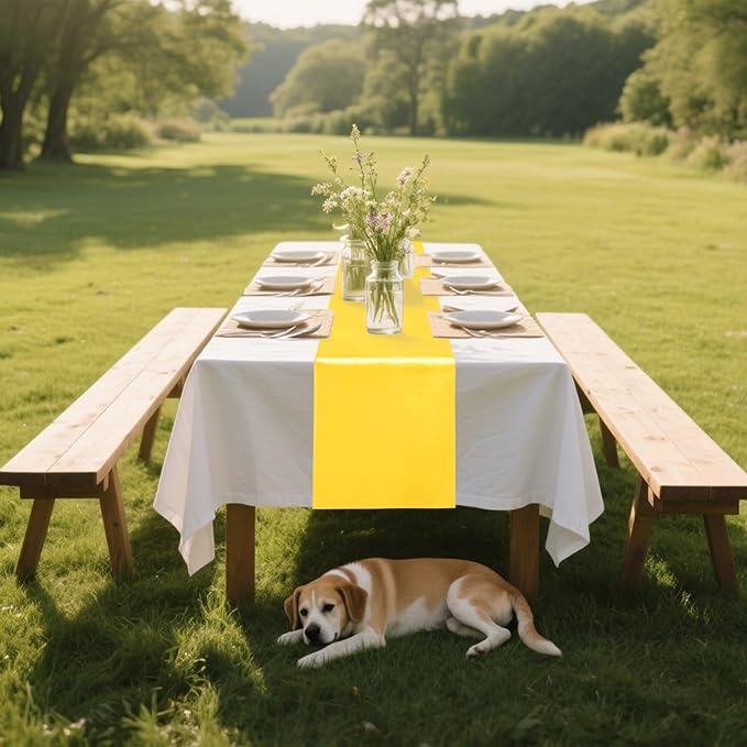 10 Pack Satin Table Runner 12 x 108 Inch Long Yellow Silk Table Runner - Image 3
