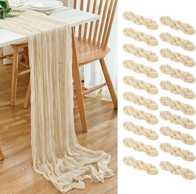 20 Pack Beige Cheesecloth Table Runner 17x108 Inch Boho Wrinkled Sheer Gauze by Dspoot