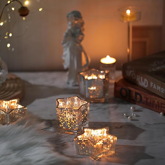 Letine 10pcs Silver Ribbed Star Candle Cups - Image 5