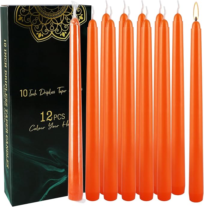 12-Pack Orange Taper Candles - Image 3