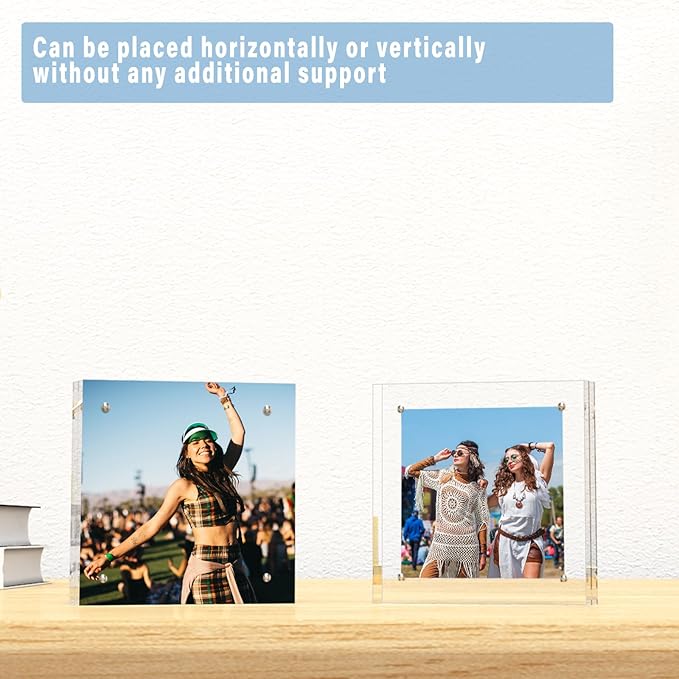 HELPLEX 3 Pack 5x5 Acrylic Picture Frames, 20mm Thicker Frameless Clear Double - Image 6