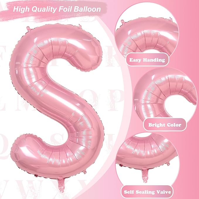 Self Inflating Pastel Pink S Letter Balloon, 40 Inch Large Alphabet Foil Custom - Image 9