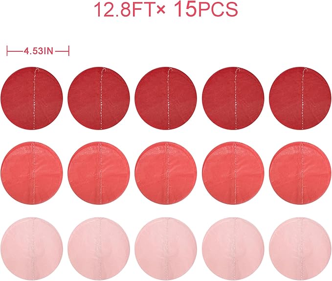 192 Ft Red Party Decorations Ombre Red Polka Dot Backdrop Streamer Tissue Paper - Image 2