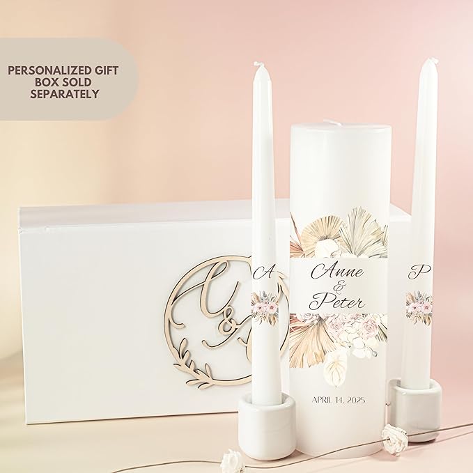 Unity Candles for Wedding, Modern Unity Set, Custom and Personalized Pillar and - Image 4